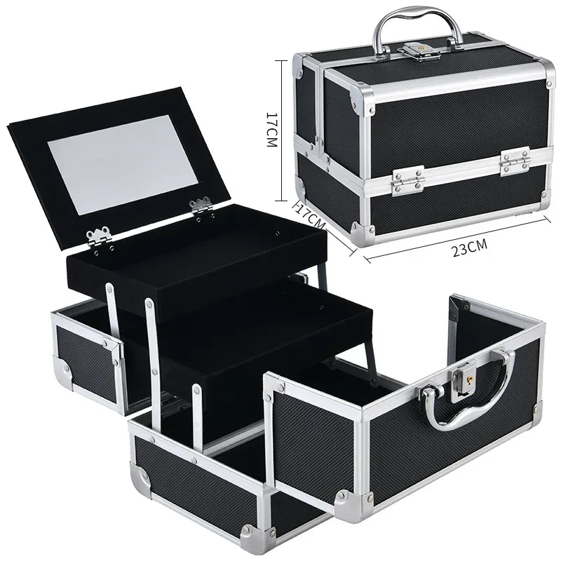 valise de maquillage à 3 plateaux, boîte de rangement cosmétique verrouillable avec miroir, boîte de rangement portable pour le maquillage en voyage