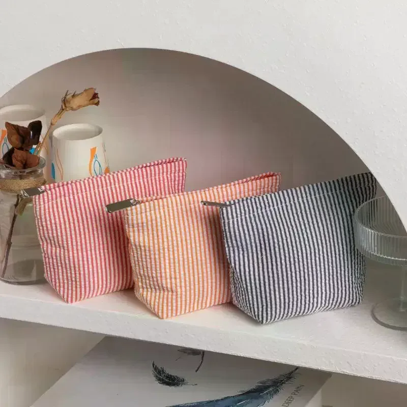 sacs de rangement à rayures verticales, 1 pièce, petits sacs de maquillage à la mode pour femmes, avec fermeture éclair, sac de rangement de voyage portable