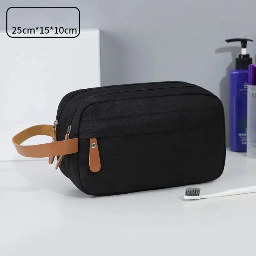 trousse de toilette de voyage couleur unie double couche portable pour homme avec compartiments grande capacité