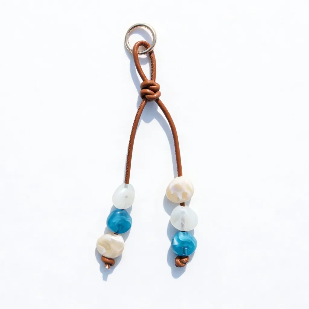 porte-clés en résine perlée, breloque de sac en cuir pu à perles plates, pendentif décoratif pour sac, porte-clés en cuir pu tressé pour valises