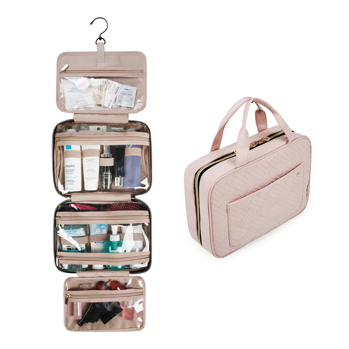 bagsmart trousse à cosmétiques de maquillage avec crochet de suspension trousse de toilette résistante à l'eau organisateur de voyage pour organisateur de produits de toilette pleine taille
