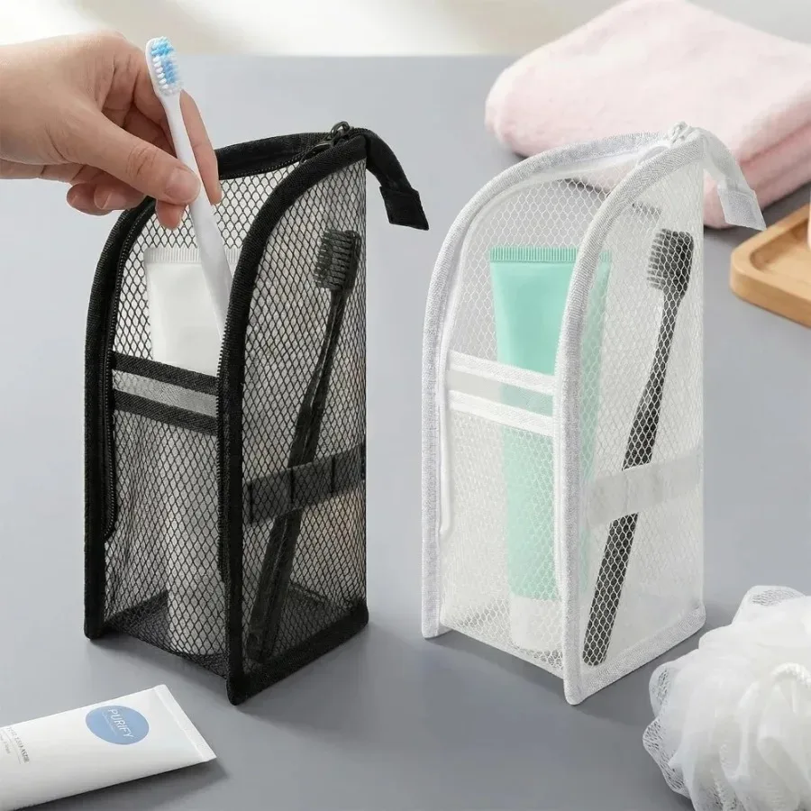 1/2 pièces trousse de toilette de voyage portable en maille, sac à cosmétiques autoportant en eva imperméable, organisateur de rangement pliable pour salle de bain, gym, hôtel