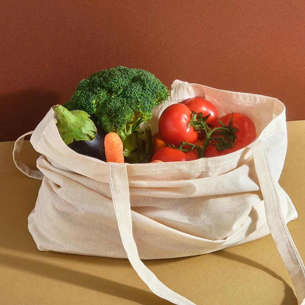 sac à bandoulière en toile grande capacité, pliable, écologique, en coton, réutilisable, pour peinture diy, sac d'épicerie, beige
