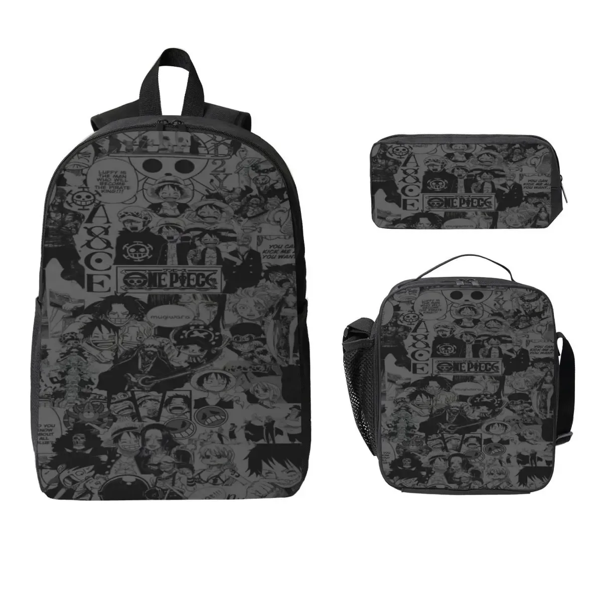 ensemble de 3 sacs à dos luffy one piece pour enfants, avec trousse à crayons, sac à livres et boîte à lunch pour les élèves.