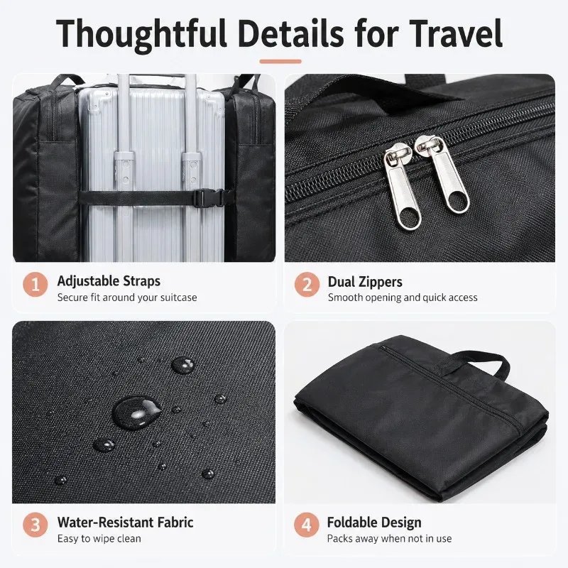 sac d'expansion double face pour bagages, pochette de rangement de voyage détachable pour valise, organisateur de sac pliable