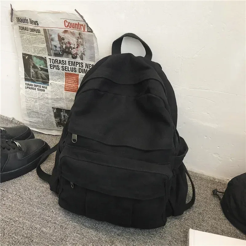 mode couleur unie sac à dos femmes toile sacs d'école pour adolescentes sac à dos de voyage décontracté femme étudiant école sac à dos