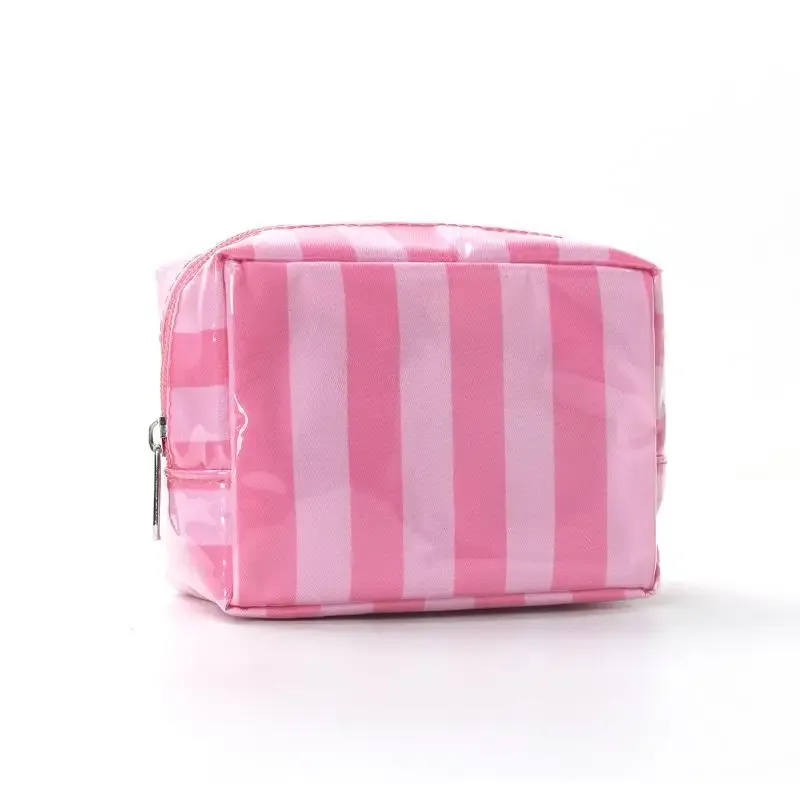 mini trousse de toilette rayée en pvc, trousse de maquillage, trousse de toilette imperméable, étui pour pinceaux de maquillage