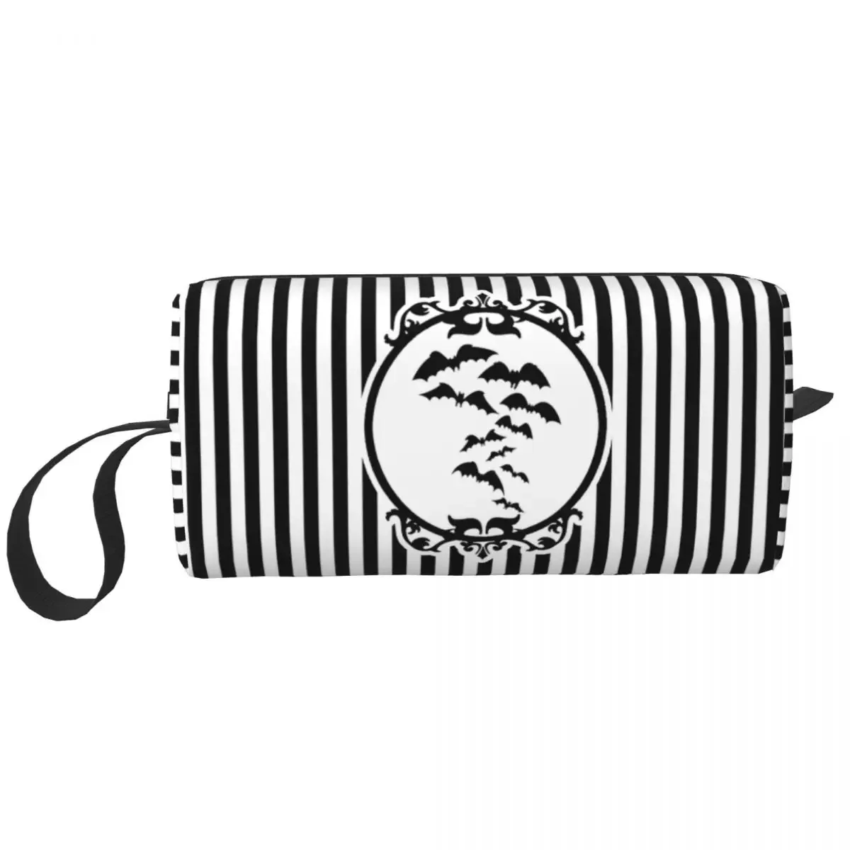 trousse de toilette personnalisée pour femme, chauves-souris enchantées en gris clair sur noir, trousse de maquillage de sorcière occulte gothique, trousse de rangement de beauté dopp
