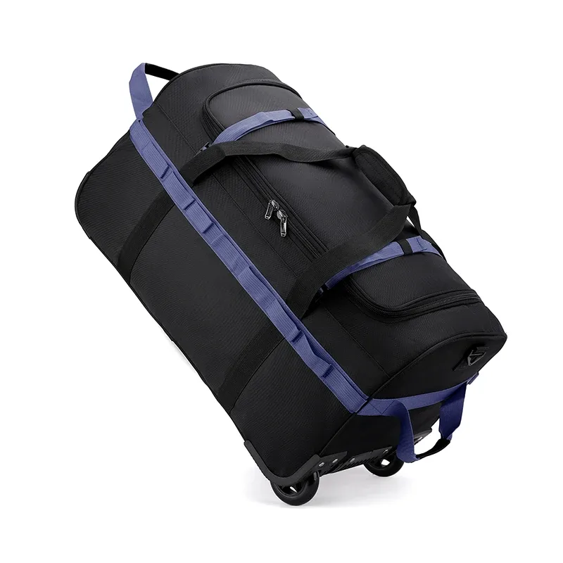 sac polochon à roulettes robuste, bagage roulant pliable et résistant à l'eau avec bandoulière réglable et poches pour voyage et salle de sport