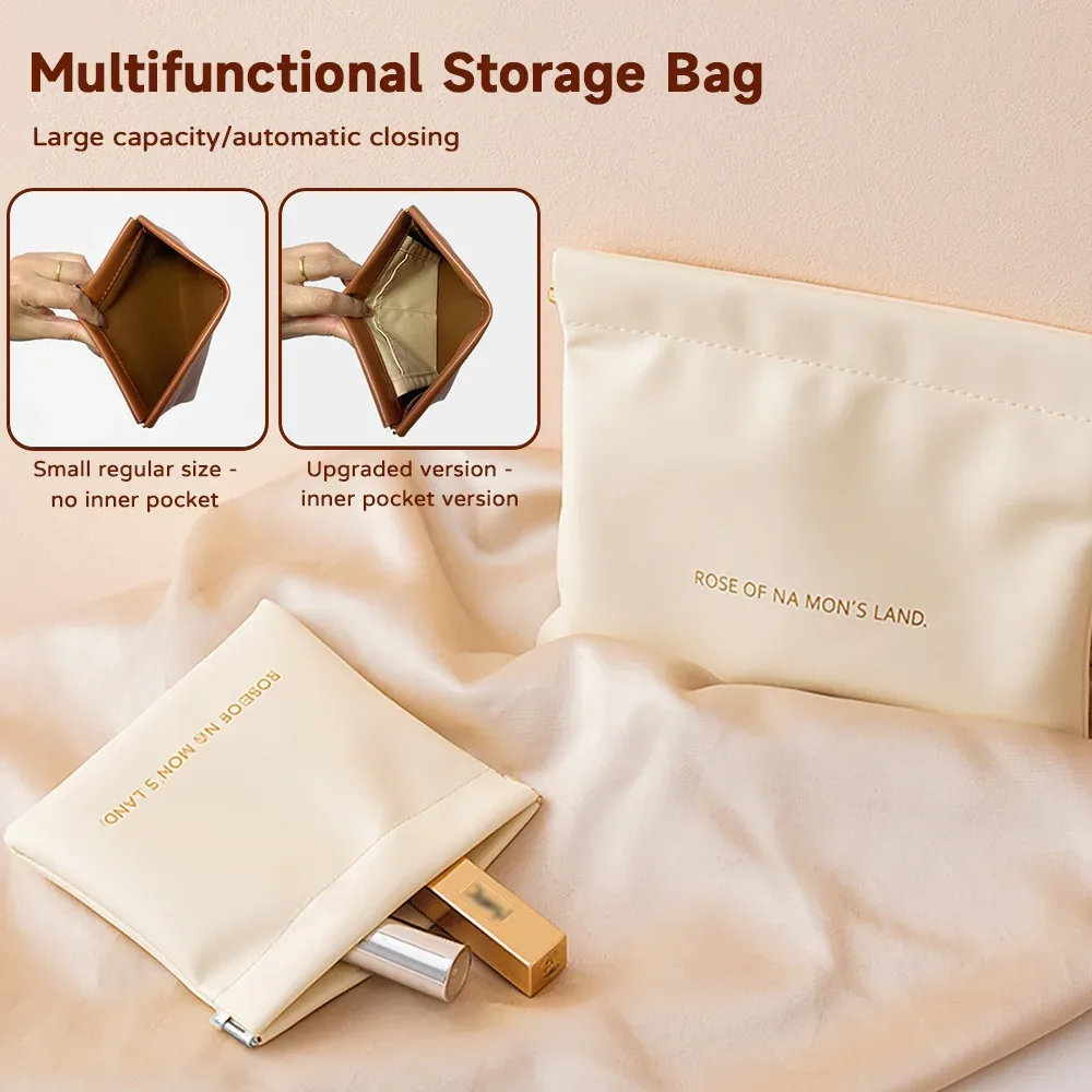 Sac de rangement multifonctionnel tendance avec fermeture automatique, porte-monnaie en PU pour écouteurs filaires, mini sac portable pour rouge à lèvres et maquillage