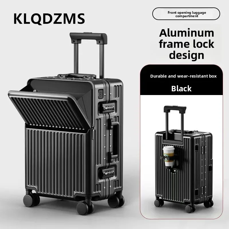 valise multifonctionnelle klqdzms à ouverture frontale, valise pour ordinateur portable, valise à roulettes 20"24"26 pouces, bagage de cabine avec fonction de charge