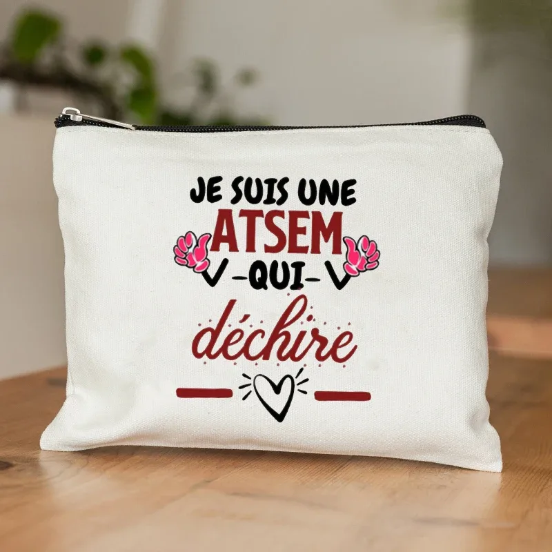 trousse de toilette au design d'appréciation atsem pour l'école française – pochette zippée en polyester durable avec trousse de maquillage inspirée de l'école française