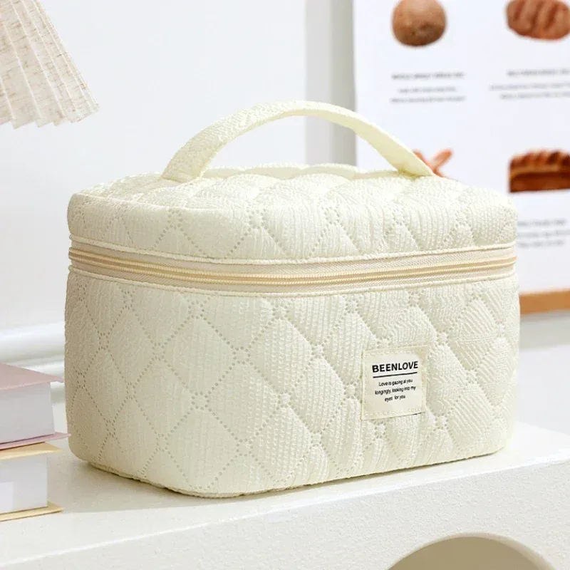 trousse de maquillage matelassurera en coton pour femme, grands sacs à fleurs, poudres cosmétiques mignonnes, sac de rangement d'articles de toilette de voyage