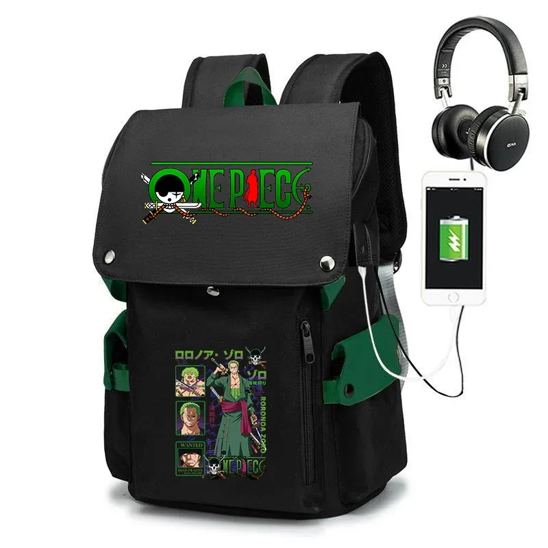 Sac à dos d'école imprimé One Piece Zoro, sac à dos décontracté de grande capacité, sac de voyage pour enfants et adolescents