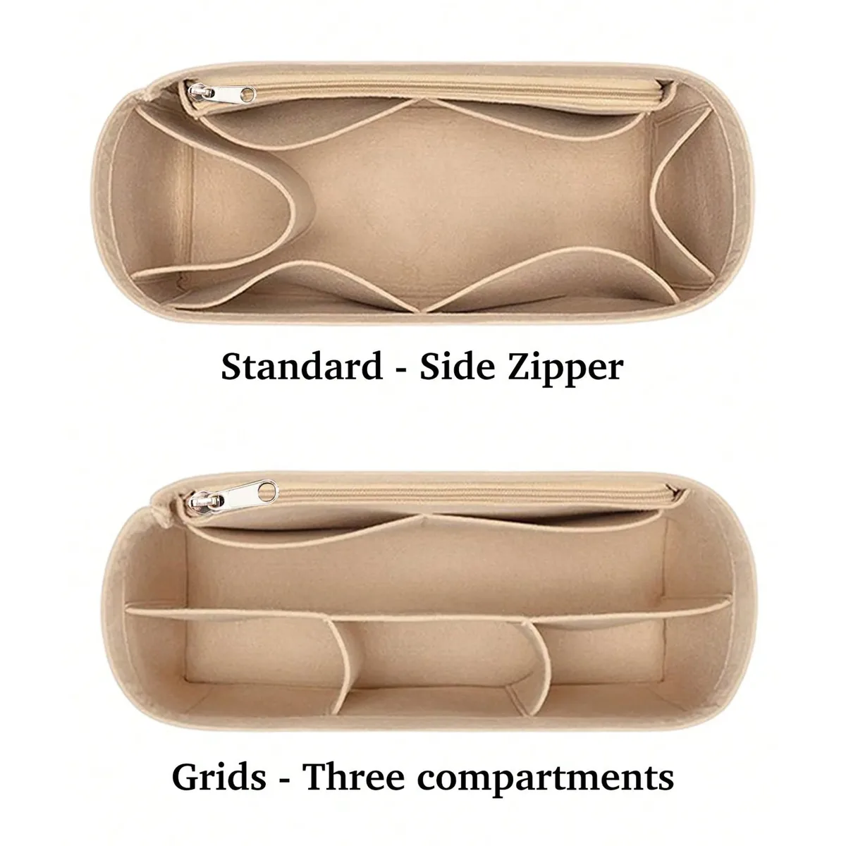 organisateur de sac fourre-tout en feutre avec fermeture éclair, séparateur de sac à main pour l'intérieur du sac, compatible avec les sacs fourre-tout longchamp neverfull speedy