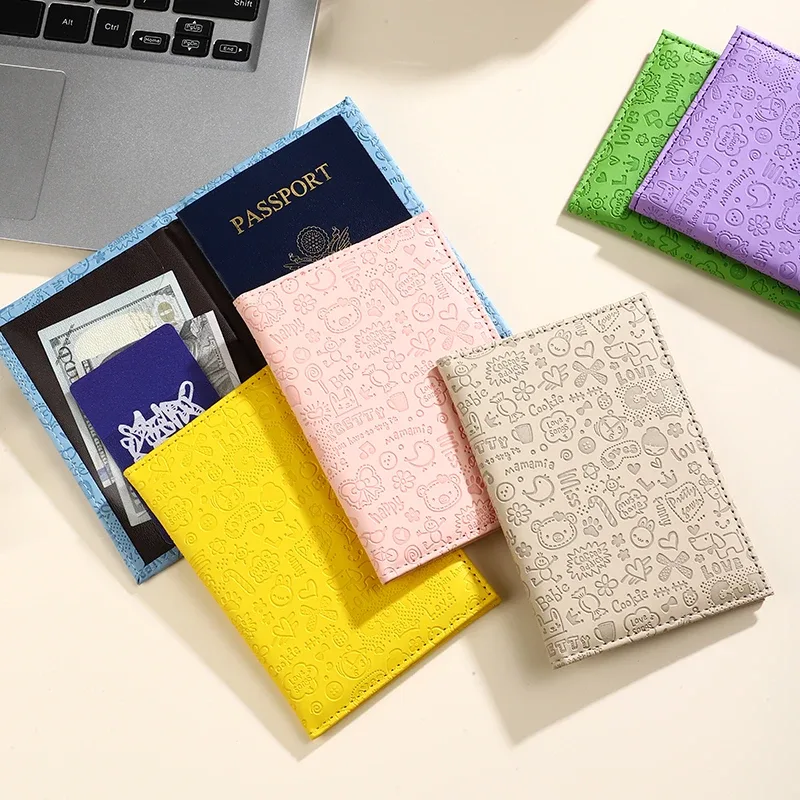 3 housses de protection pour passeport en relief à motif de dessin animé, ensemble de porte-cartes de voyage multicolores en pu