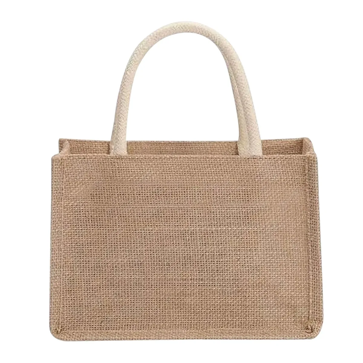 sacs fourre-tout en toile de jute vierge, sac à main de shopping de plage, sacs cadeaux vintage réutilisables avec poignée pour l'épicerie, artisanat, fêtes d'anniversaire