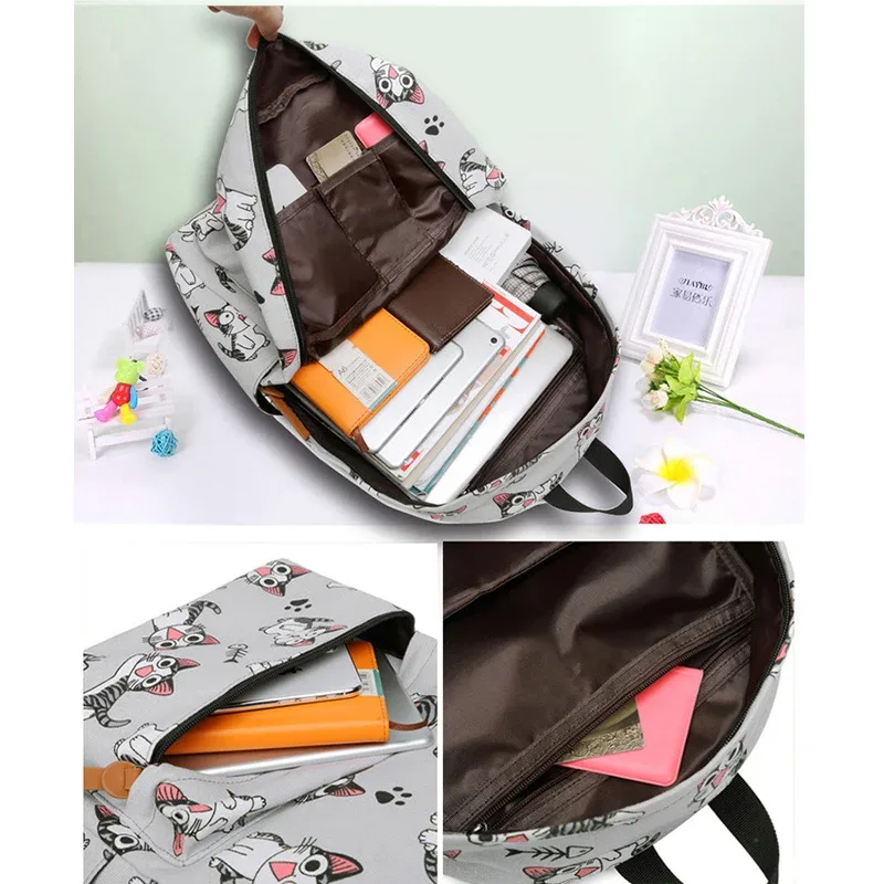 sacs d'école chat mignon pour adolescentes, sac à dos étanche pour livres et ordinateurs portables