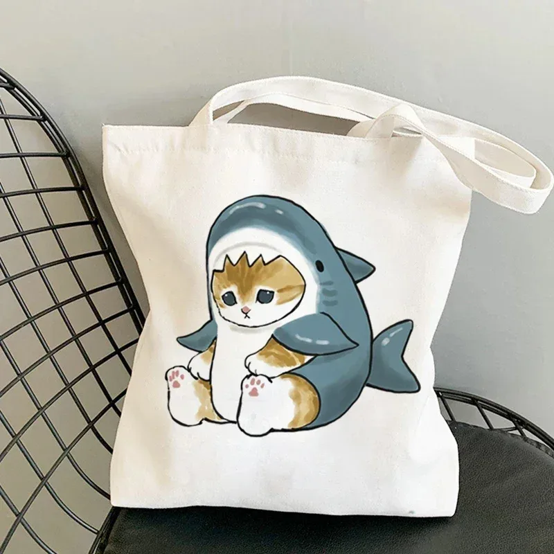 femme sacs à provisions kawaii dessin animé chats amusant sac fourre-tout shopper organisateur décontracté déjeuner sacs à main grande capacité toile sacs à bandoulière