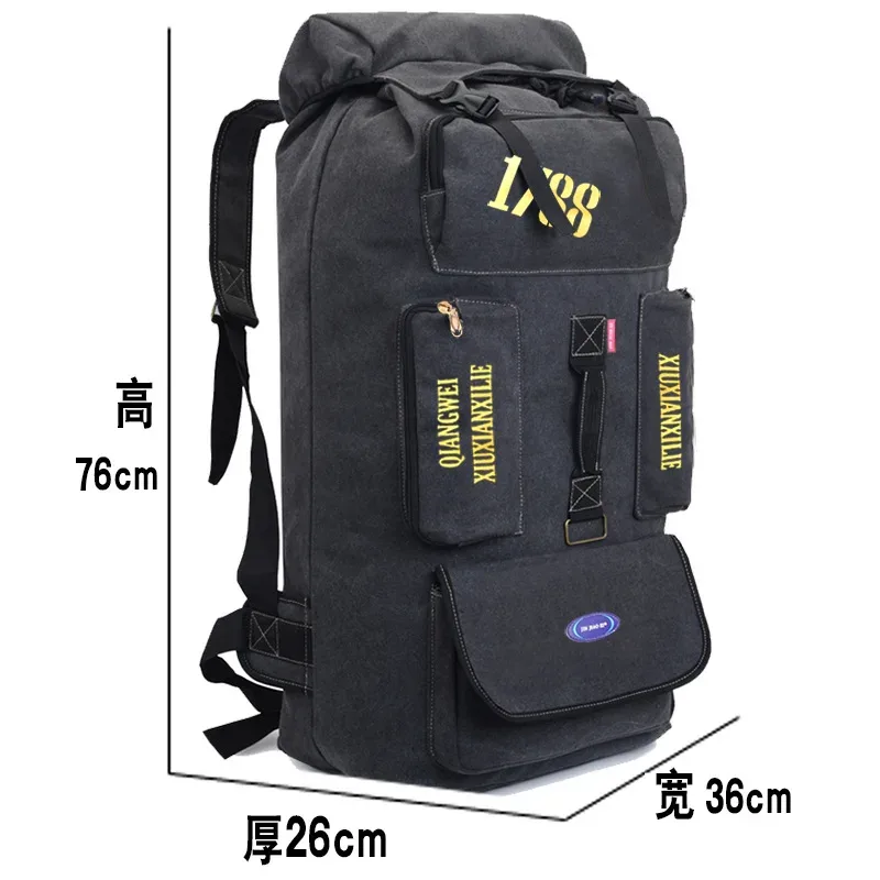 sac à dos en toile grande capacité 100l, sac à dos de voyage, de camping, de plein air, à double bandoulière, respirant, résistant à l'usure, style streetwear, unisexe