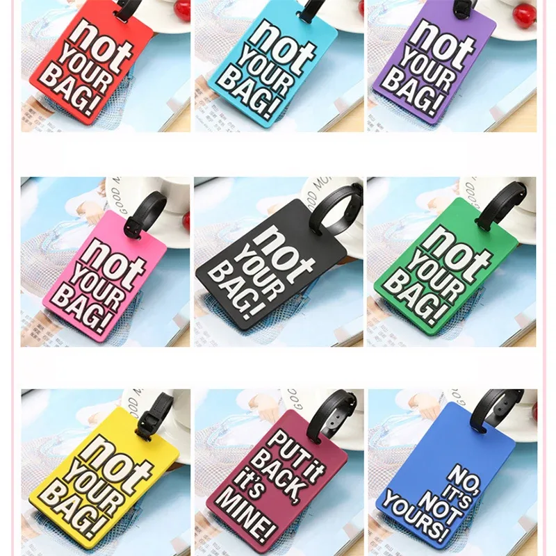 étiquettes de bagage en silicone de style dessin animé, étiquette de voyage portable, étiquette de valise, lettre créative, pas votre sac, accessoires de voyage mignons, mode
