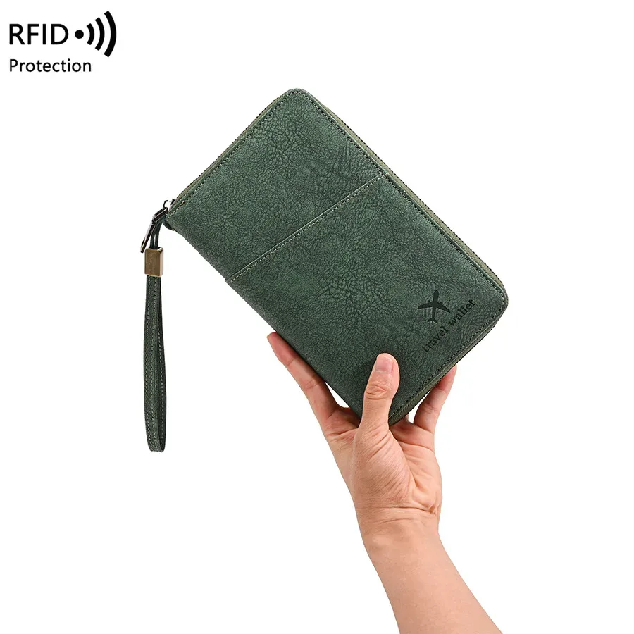 Porte-passeport anti-RFID multifonctionnel, organiseur de documents de voyage, sac de rangement pour billets, portefeuille pour plusieurs passeports