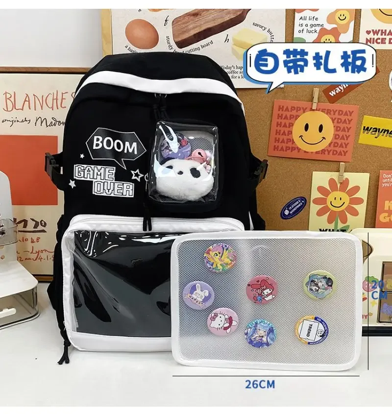 ita sac à dos grande capacité mode femmes sacs à dos solide multi poches bricolage badge pour épingle affichage étudiant sac quotidien décontracté
