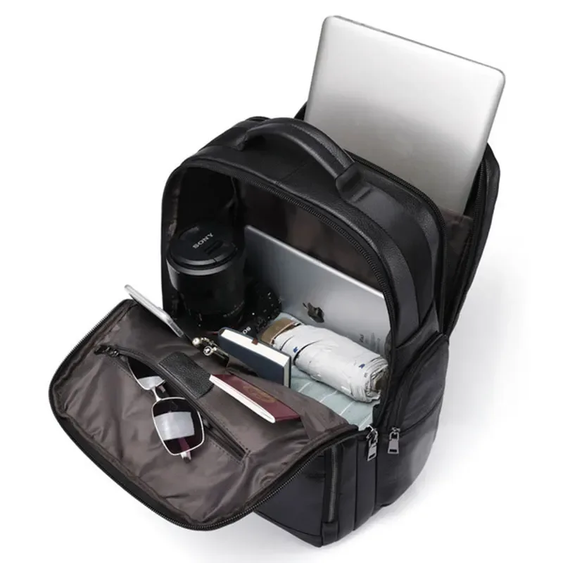 luufan-sac à dos de chargement usb pour homme, cuir de vache véritable, sac à dos étanche pour ordinateur portable 16 ", cartable noir, grand sac à dos de voyage pour homme