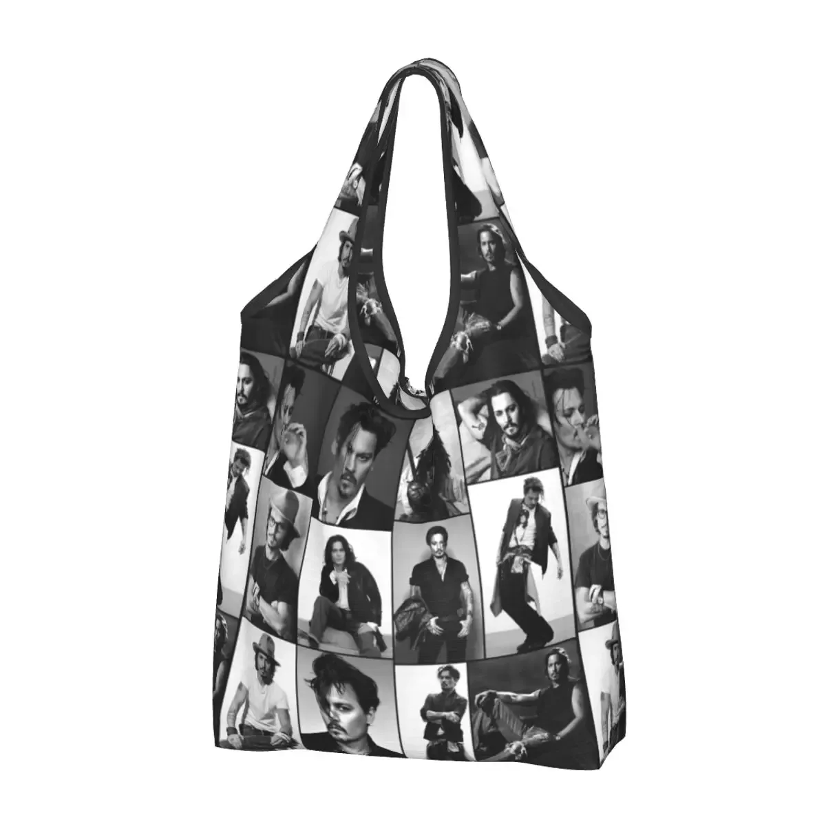 ripstop-sac à provisions réutilisable avec collage johnny depp, sacs fourre-tout d'épicerie, sacs de bungalow de grande capacité, sac à main lavable