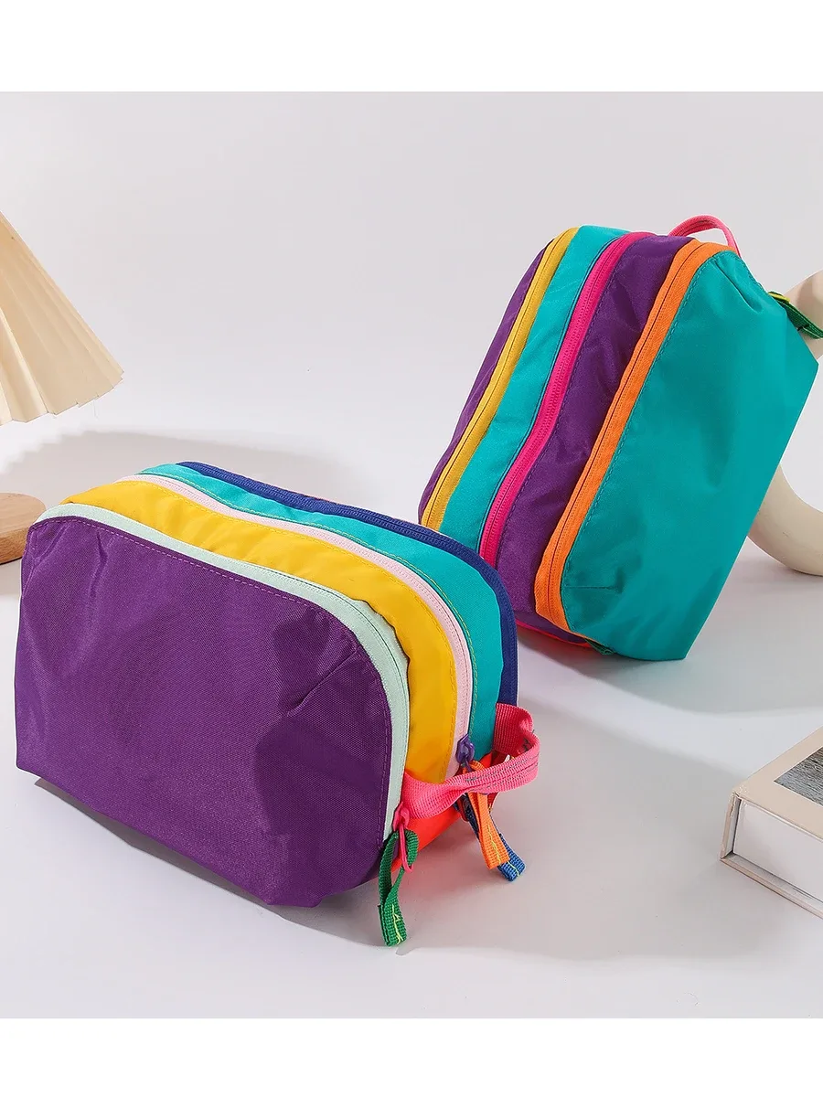 sac de toilette portable durable aux couleurs dopamine, multi-couches, grande capacité, multifonctionnel, sac de maquillage de voyage
