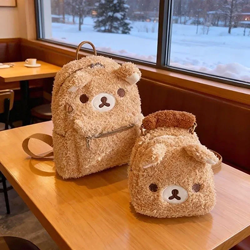 sac à dos en peluche rilak-kuma mignon, grand sac d'école à grande capacité pour femmes et filles, idéal pour le shopping et les voyages.