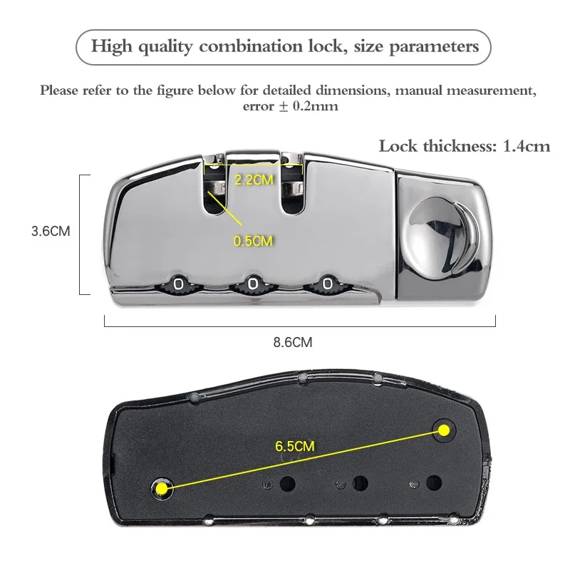 cadenas arrière simple à 3 chiffres pour valise de voyage, accessoire avec mot de passe et cadran numérique, 1 pièce