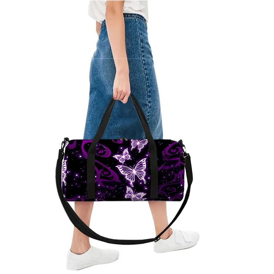 grand sac de voyage pour femmes, motif papillon violet, fourre-tout multifonctionnel, sacs à main imperméables, sacs de sport pour garçons/filles