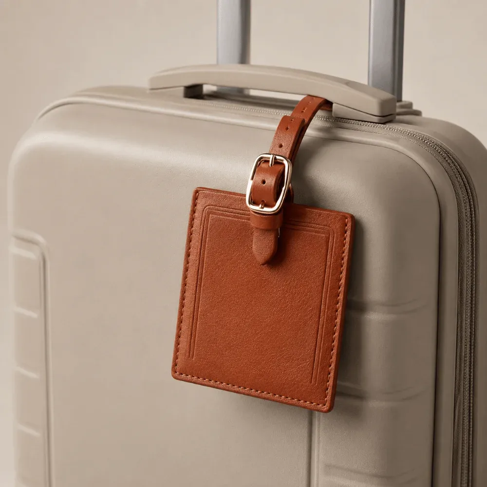 étiquettes de bagages carrées en cuir, étiquettes de voyage portables universelles avec signature, étiquette d'adresse pour bagages en papier pour hommes et femmes
