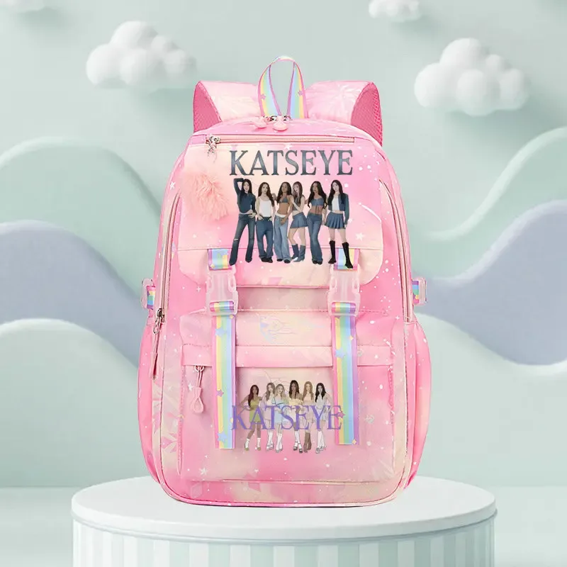 sac d'école katseye print, sac d'école pour élèves du primaire, sac à dos de voyage en plein air, sac à dos tendance pour filles, sac à dos pour enfants.