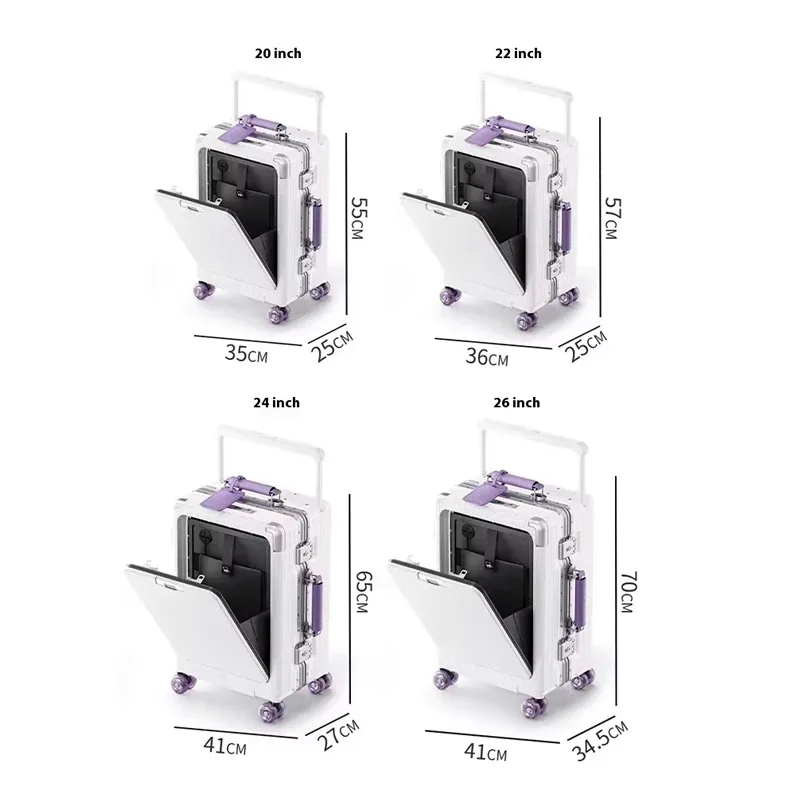 bagage à ouverture frontale, valise à cadre en aluminium pour pc de haute qualité, bagage de voyage à poignée large avec port de chargeur usb pour ordinateur portable