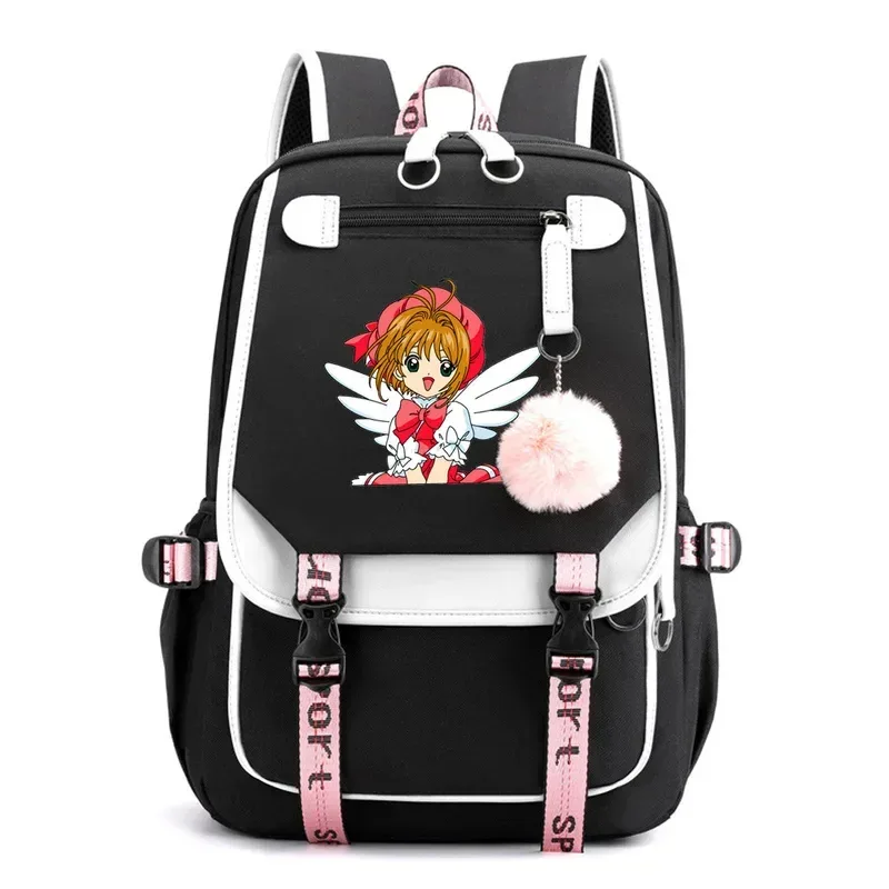 anime carte captor sakura sac à dos en nylon livre scolaire étudiant sacs de voyage ordinateur portable décontracté port usb sac de messager
