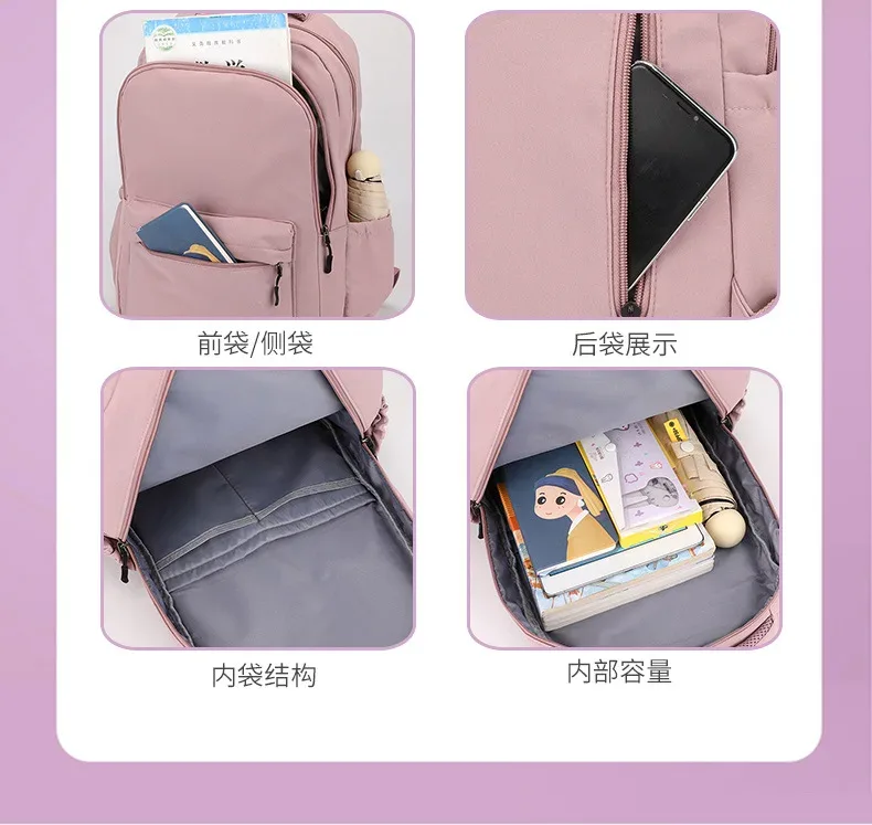 Sac à Dos d'École en Nylon pour Adolescent, Grand Cartable de Voyage pour Fille et Garçon