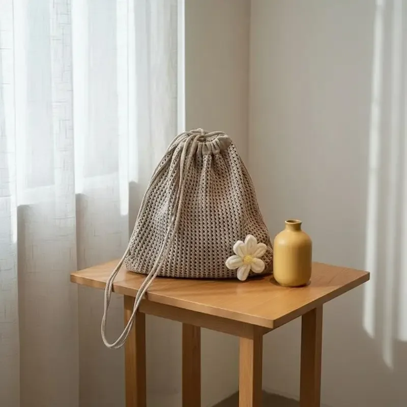 Sac à dos bohème tendance en crochet, couleur unie, idéal pour le shopping et les voyages