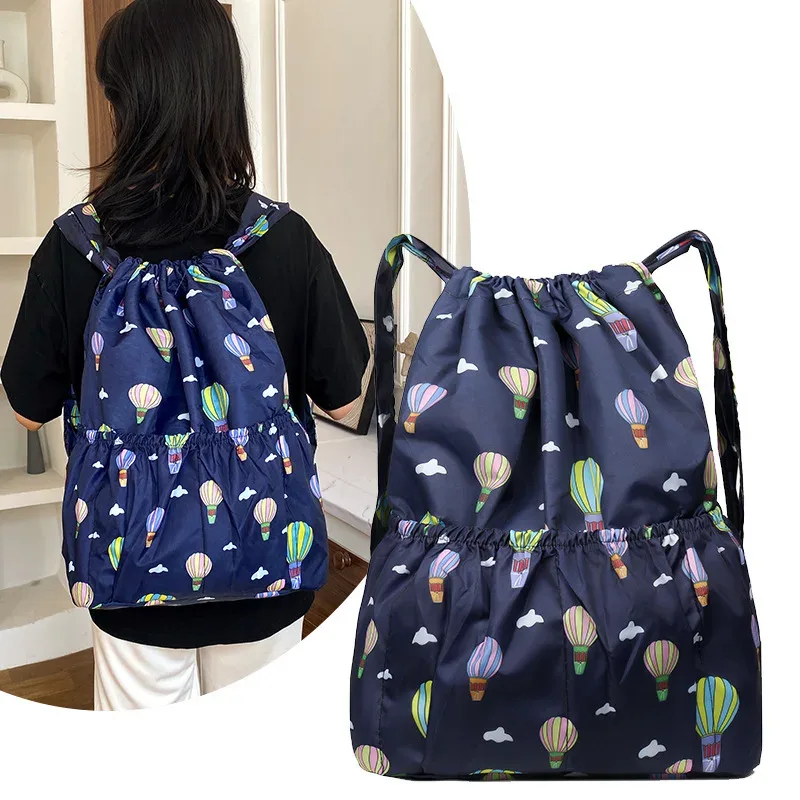 sac à dos à cordon de serrage pour femmes, sac à cordon en nylon, grande capacité, sac à bandoulière léger et polyvalent pour maman