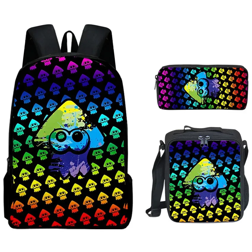 splatoon-sac à dos pour ordinateur portable, sac à bandoulière incliné, trousse à crayons, sac à dos pour 3 élèves, jeu de mode créatif, ensemble de 3 pièces