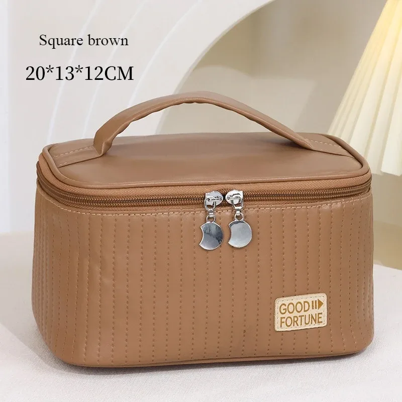 trousse de maquillage pratique, trousse de toilette portative de couleur unie en pu, sac de rangement de cosmétiques, rangement de voyage de grande capacité wj032