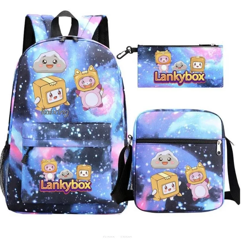 sac à dos tendance lankybox camouflage 3 pièces, grande capacité, pour adolescents, ordinateur portable, école, avec sac à bandoulière, anime, hommes, voyage, mochilas, cadeau