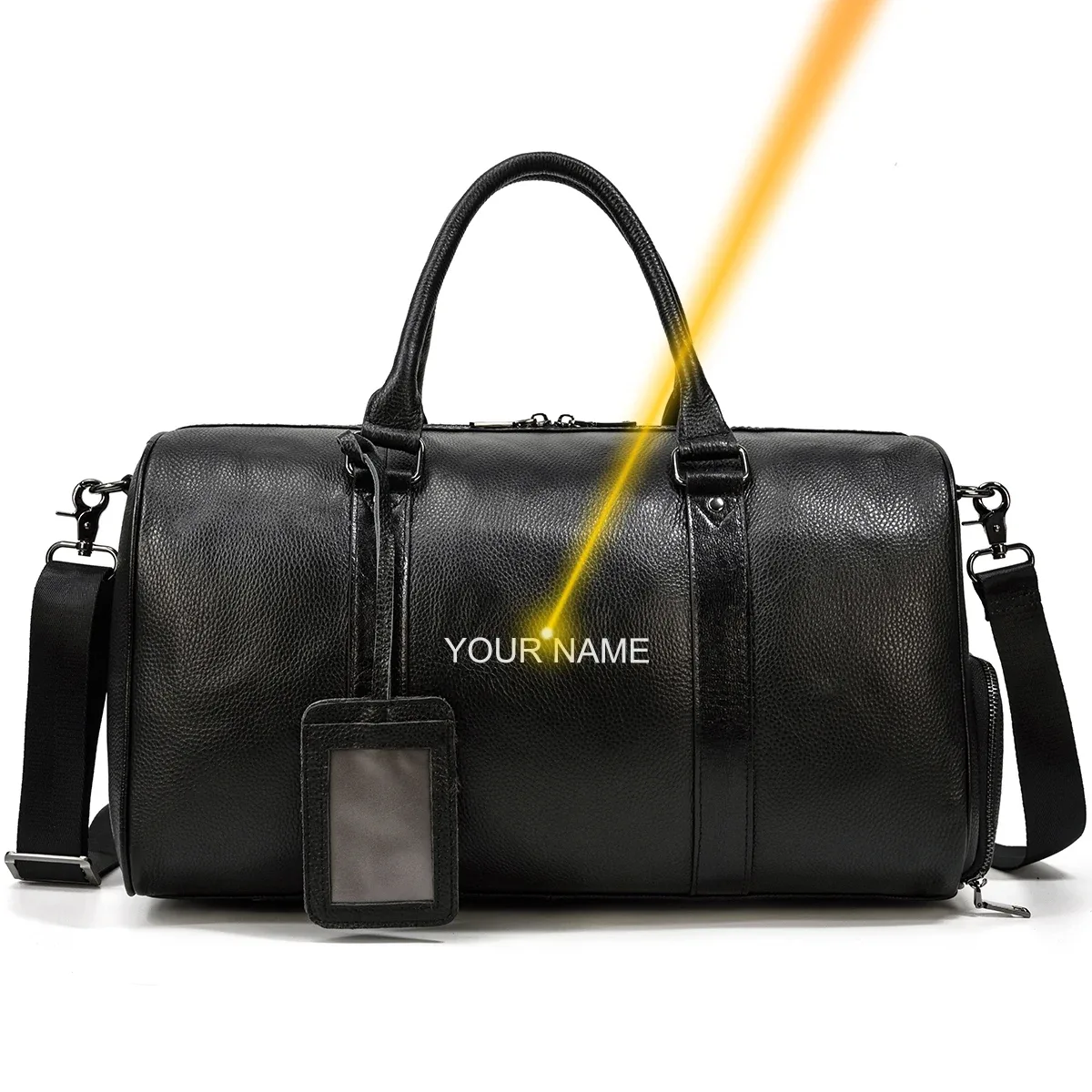 sac de voyage en cuir véritable de grande capacité pour hommes et femmes, en cuir de vache noir souple, polochon de voyage décontracté, grand sac à bandoulière pour week-end