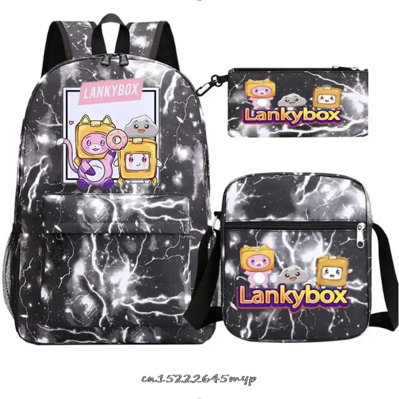 ensemble de sac à dos anime lankybox pour enfants, sacs d'école pour garçons et filles, sac à dos de voyage pour hommes et femmes, sac à dos pour adolescents, cadeau mochila, 3 pièces
