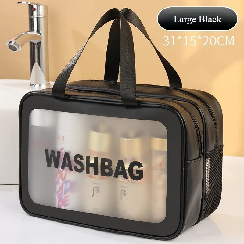 trousse de toilette grande capacité imperméable en pu givré double couche séparation humide/sèche pour voyage, rangement cosmétique et organisateur quotidien