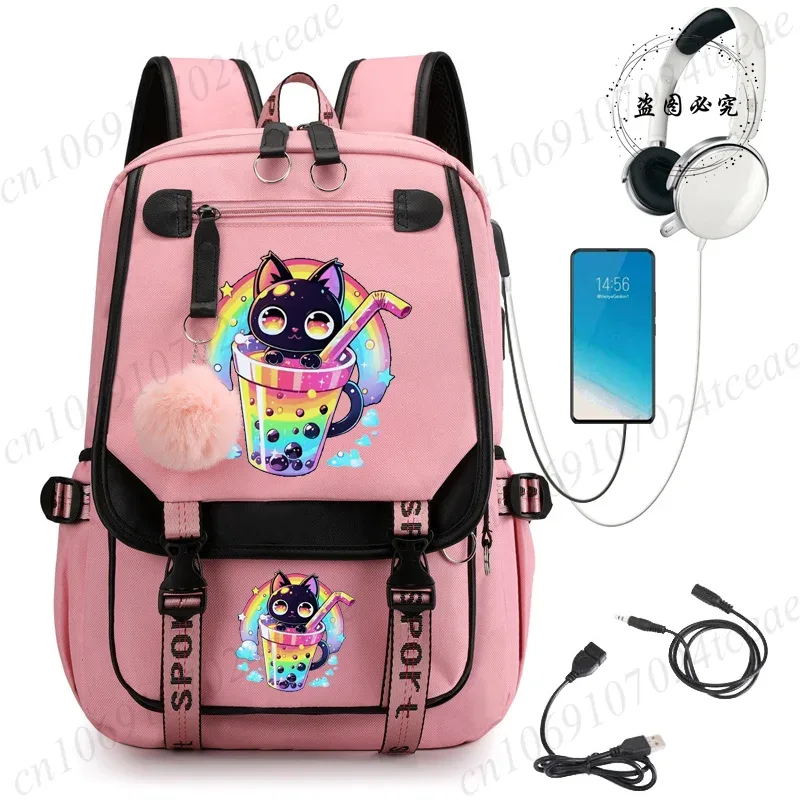 mode sac à dos à la mode retour à l'école sac à dos écolier ordinateur sac de voyage kawaii chat bulle thé boba thé anime sac à dos