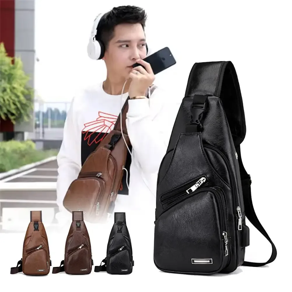 sac de poitrine de chargement usb pour hommes, sac à bandoulière de voyage, sac de messager masculin, sac de poitrine en cuir, sac à bandoulière de randonnée, p7i1