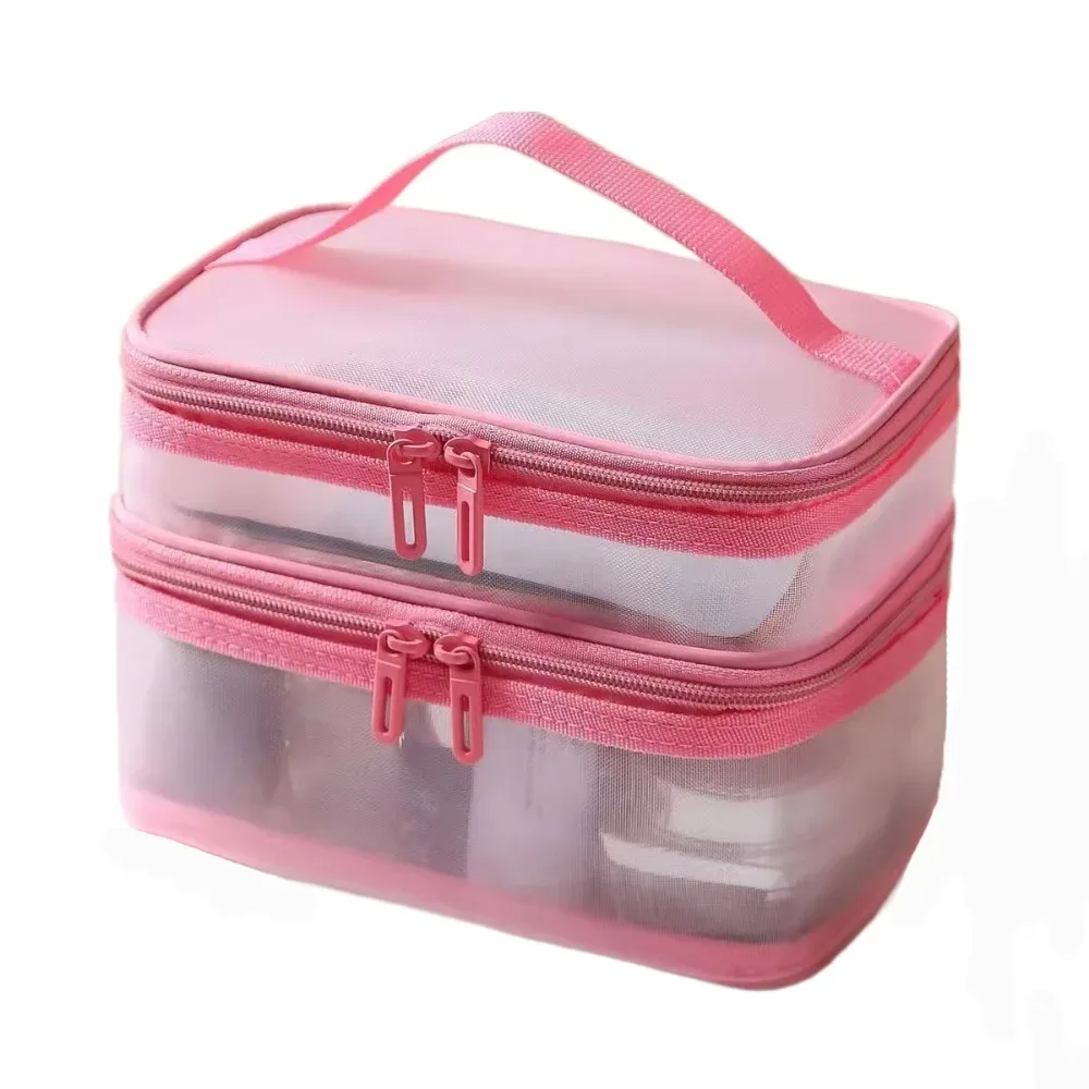 sac de voyage transparent en maille pour cosmétiques, sac de rangement de grande capacité, organisateur de maquillage, étui à maquillage à 2/3 couches, pour la gym et la natation