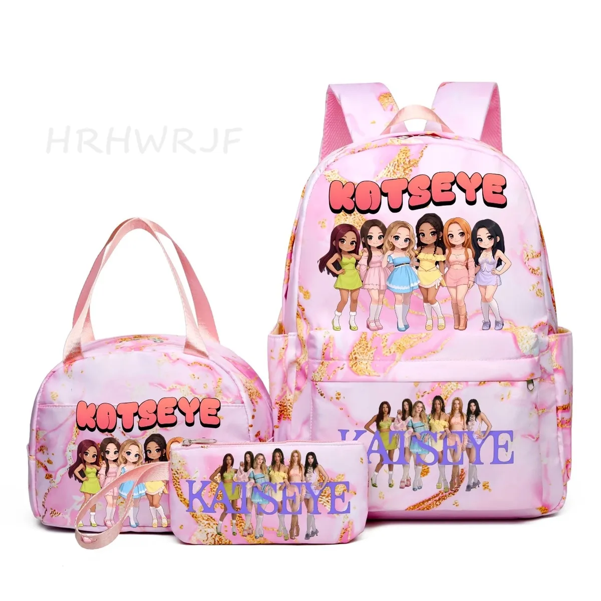 nouveau sac à dos katseye 3 pièces, dégradé rose, grande capacité pour adolescents, avec sac à bandoulière, idéal pour l'école et les voyages, pour usage quotidien